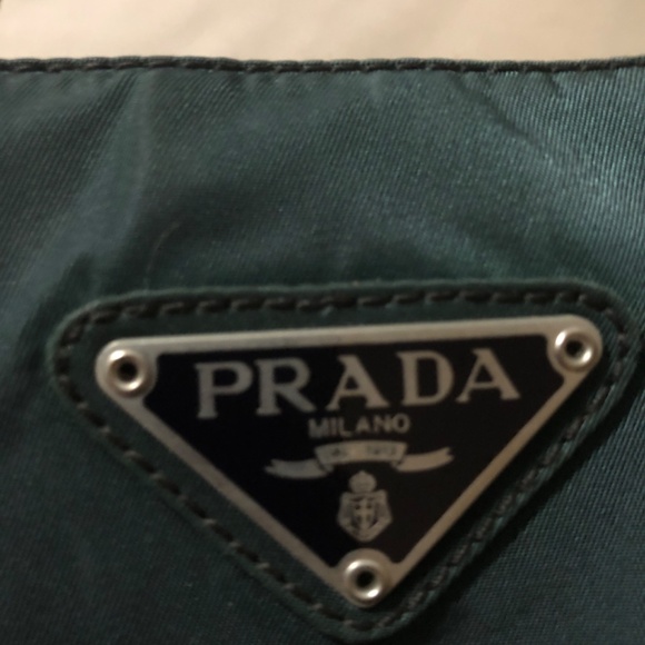 TODAY ONLY:AUTHENTIC PRADA DARK BLUE GREEN FABRIC HANDBAG - Picture 3 of 12